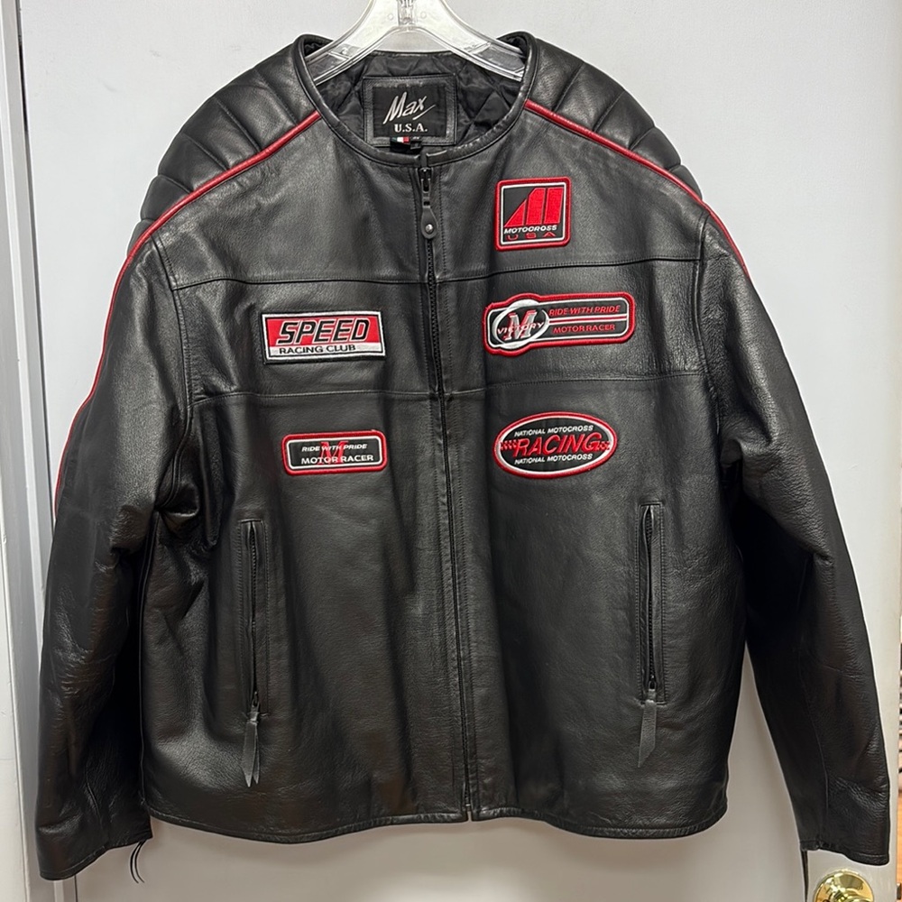 Max USA Men’s Motocross Patches Italian Leather Jacket 4X